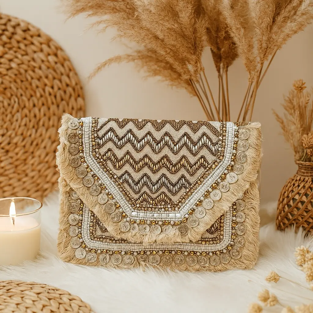 Biege Golden Boho Bag