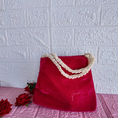Velvet Peacock Hand Bag-Red