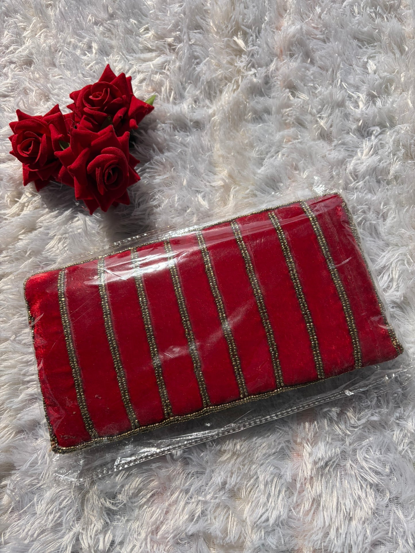 Velvet Embellished Clutch - Red