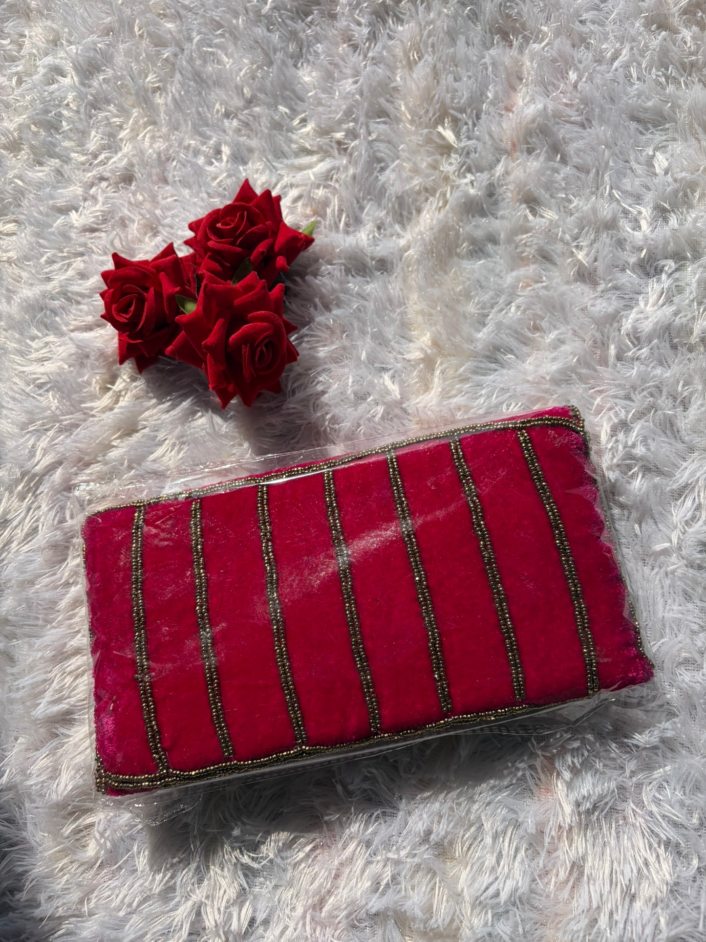 Velvet Embellished Clutch - Pink