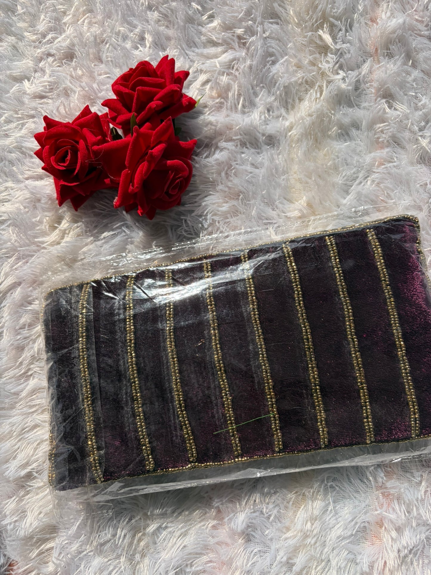 Velvet Embellished Clutch - Wine