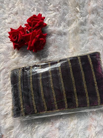 Velvet Embellished Clutch - Wine