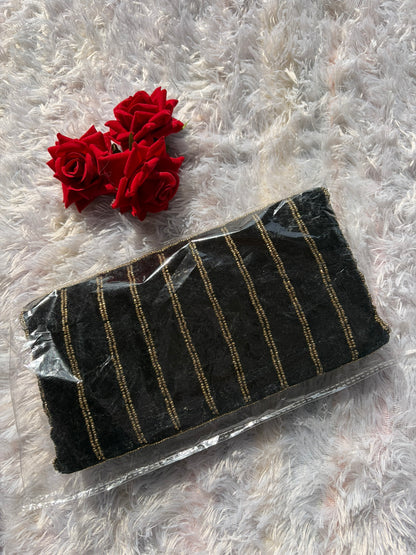 Velvet Embellished Clutch - Black