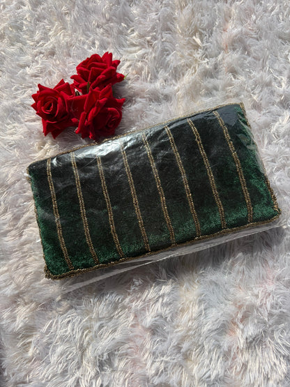 Velvet Embellished Clutch - Green