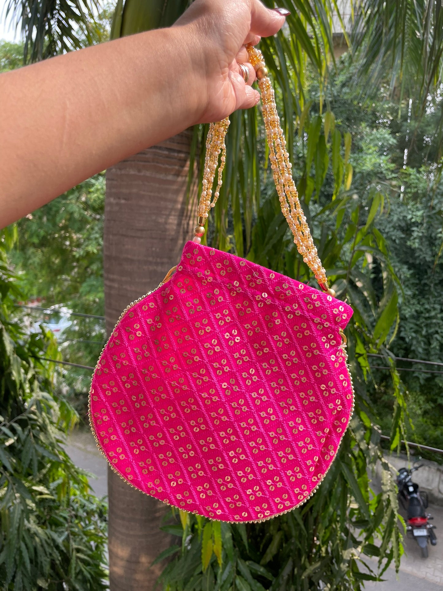 Sequence Potli Bag - Dark Pink