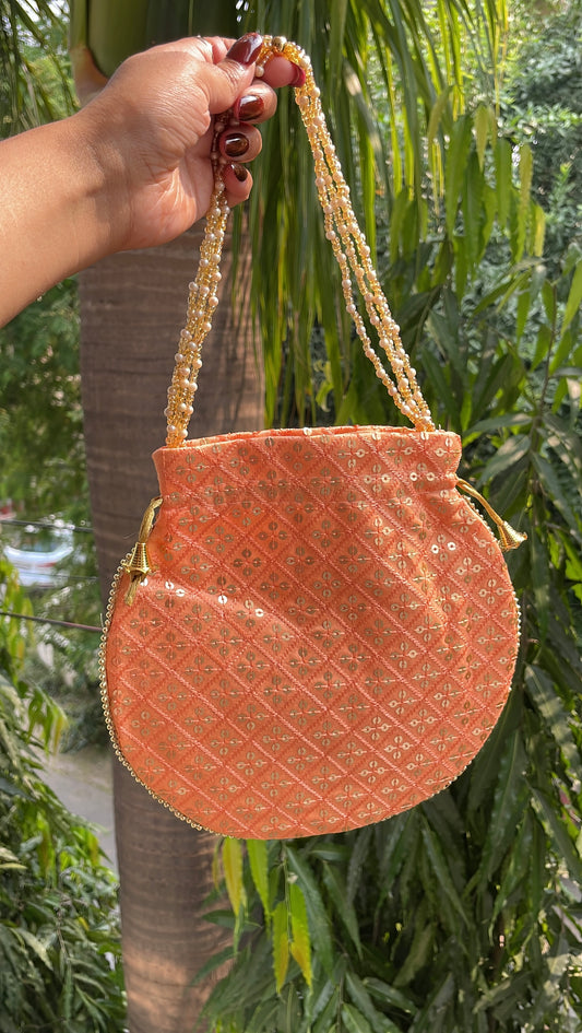 Sequence Potli Bag - Coral