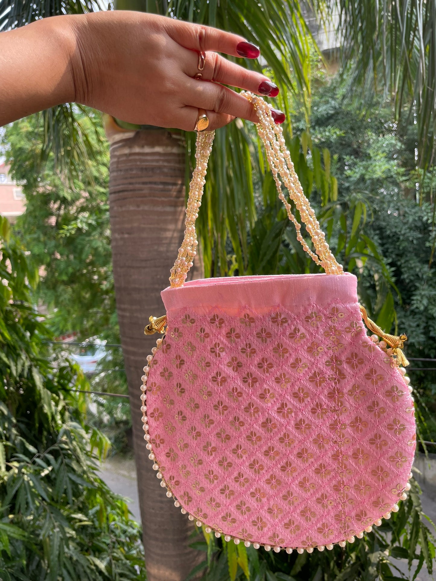 Sequence Potli Bag - Pink
